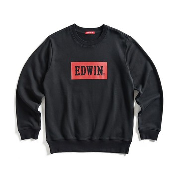 EDWIN 男款 BOX LOGO厚長袖T恤 (黑色) #上衣