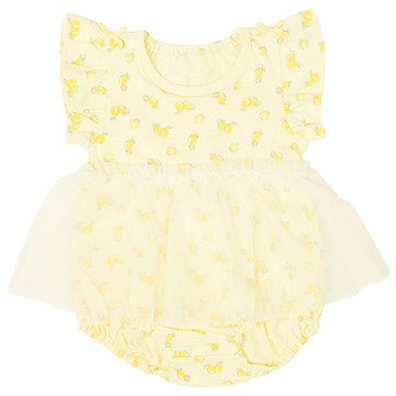 akachan honpo - 短袖外出包屁衣-滿版印花 薄紗-黃色