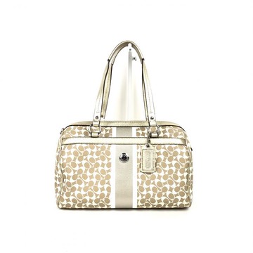 coach杏色印花帆布手提包