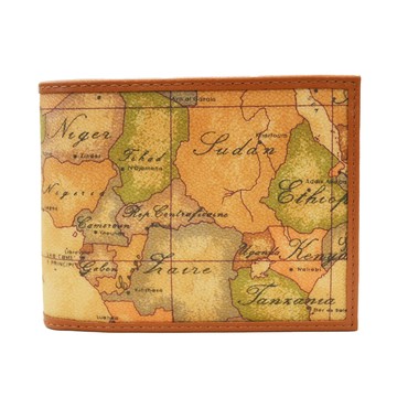 【Alviero Martini 義大利地圖包】經典8卡雙夾層時尚短夾-地圖黃