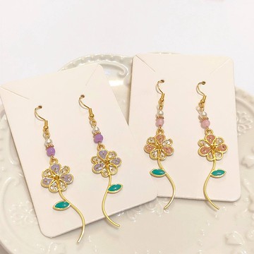 金屬小花耳環 手作 乾燥花 日本樹脂 真花