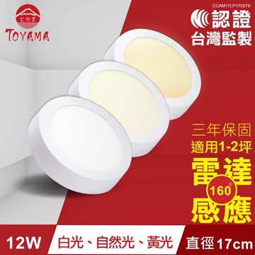 TOYAMA特亞馬 12W超薄LED雷達微波感應吸頂燈 全暗全亮型2入組 (黃光、白光、自然光任選)