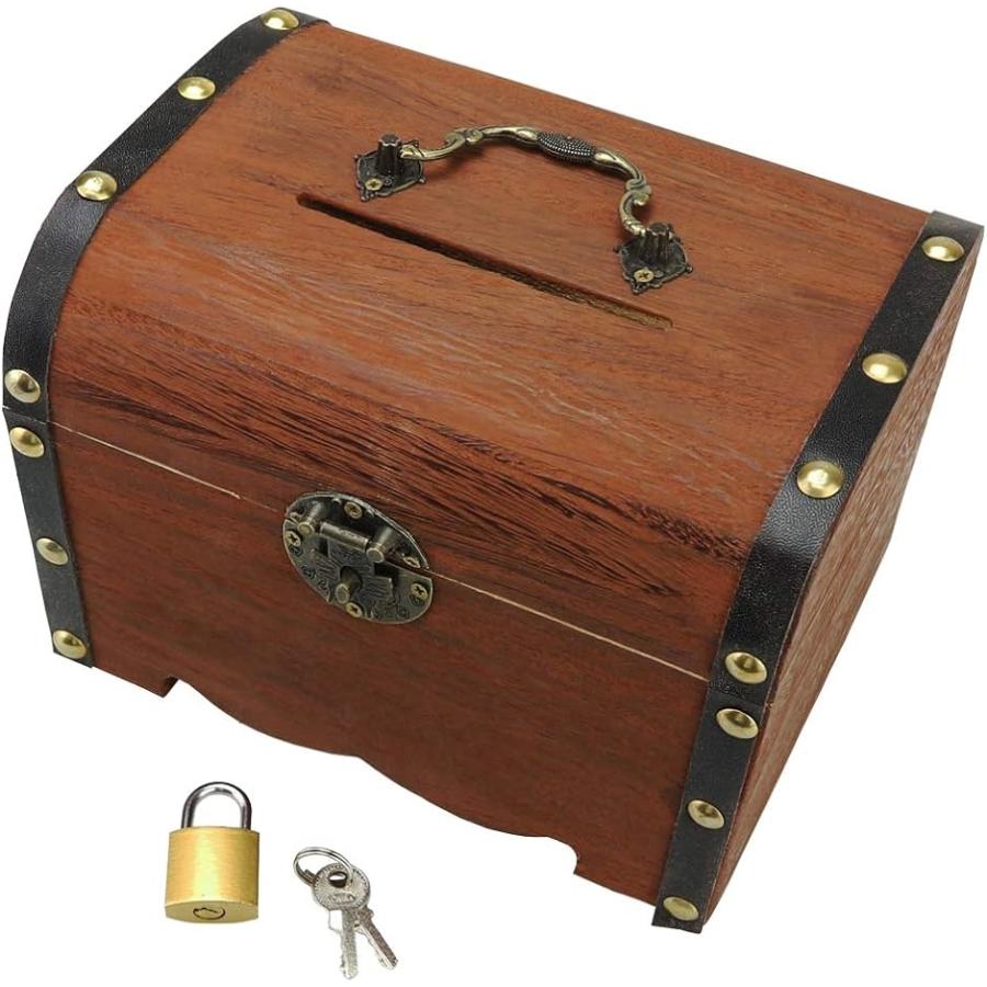 貯金箱 木の実のモチーフ 鍵付き 木製 レトロ ナチュラル雑貨 `貯金箱