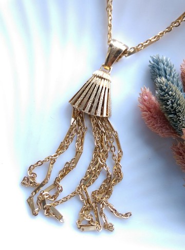 Vintage Jewelry 金色調 都會女子 流蘇 雙鍊 項鍊
