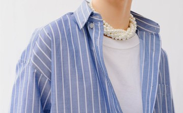 法式復古 紳士少女小男孩感藍白條紋高支棉質襯衫