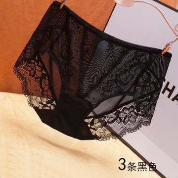 性感薄款蕾絲內褲女性感透氣無痕網紗夏薄大碼中高腰純棉襠三角褲