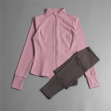 瑜伽服外套女春秋戶外健身立領開衫長袖夾克速干跑步運動上衣套裝