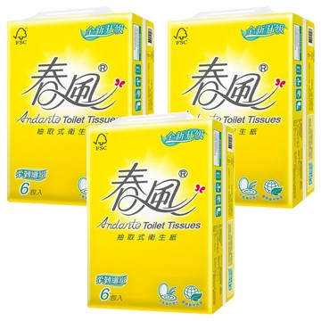 春風 柔韌細緻 抽取式衛生紙  6包  3袋