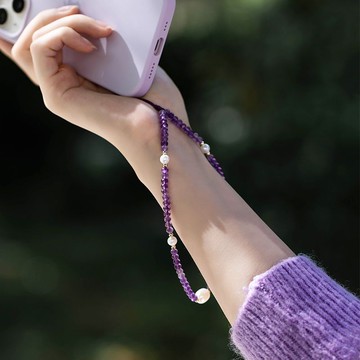 手機繩 掛鍊 天然紫水晶手鏈珍珠高級手機鏈掛繩掛鏈溫柔ins風小眾閨蜜少女款