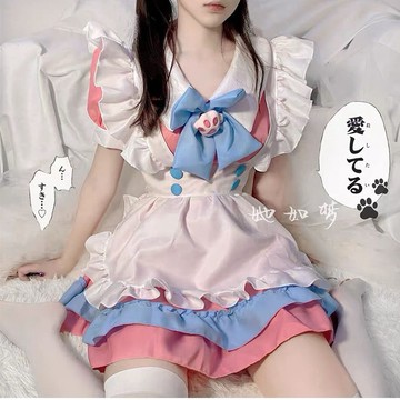 °• 𝘔𝘖𝘔𝘖𝘕𝘈 •°🫧台灣現貨🫰 與貓貓陷入愛河 S-4XL 軟妹 LOLITA 女僕裝 粉藍 女傭套裝8032