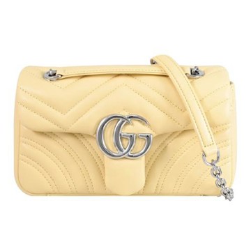 GUCCI 837280 GG Marmont 絎縫皮革翻蓋肩背/斜背鏈帶包.淡黃