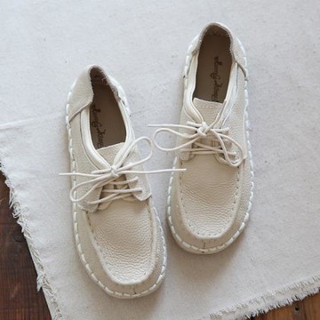 森女文藝復古真皮禪意圓頭系帶平底鞋秋季手工舒適軟底鞋休閑鞋女