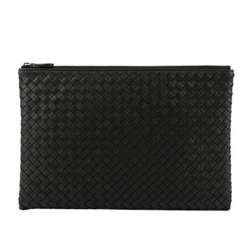 BOTTEGA VENETA 編織羊皮大款手拿包/收納包(黑色)