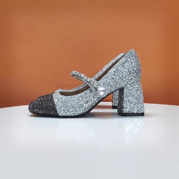 氣質高跟鞋女一字帶瑪麗珍女鞋2025新款亮片水晶鉆銀色單鞋女淺口