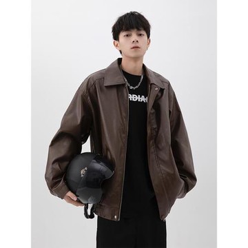 (免運)美式皮衣夾克外套男春秋季潮牌寬松休閑高街痞帥賽車風機車上衣服