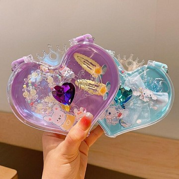 項練 新款愛心仿仿寶石手提盒小公主卡通女童項鏈首飾發夾組合配飾