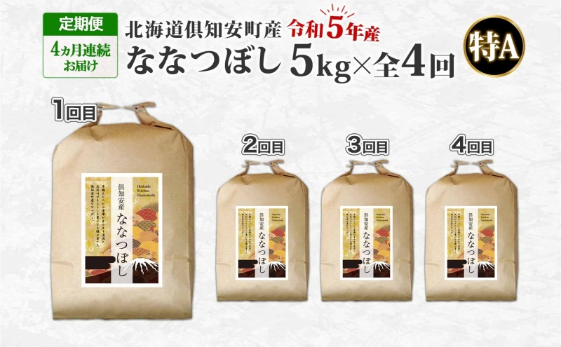 北海道 定期便 4ヵ月連続4回 令和5年産 倶知安町産 ななつぼし 精米 5kg 米 特A 白米 お米 道産米 ブランド米 契約農家 ごはん ご飯 あっさり ショクレン 送料無料