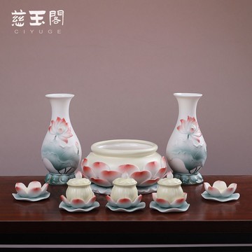 慈玉閣德化瓷香爐佛具套組佛像搭配家用佛前供奉擺件佛具用品大全 c8022