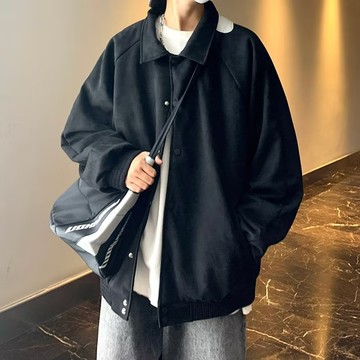 排扣式麂皮絨棒球外套 / 男女皆可穿 / 翻領造型 / 4色 / S-3XL【QTJBYQ721】