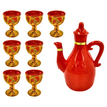 粉紅小兔 AH 敬神杯組 7個杯子 + 1個壺 紅色  1組