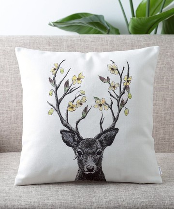 Jubilee 天然亞麻材質 抱枕套 柔軟觸感 花與馴鹿款