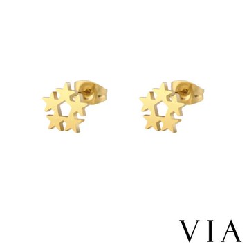 【VIA】星空系列 五角星星環圈造型白鋼耳釘 造型耳釘金色