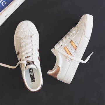 夏季貝殼小白鞋女款2025新款爆款女鞋百搭平底白鞋軟底板鞋配裙子