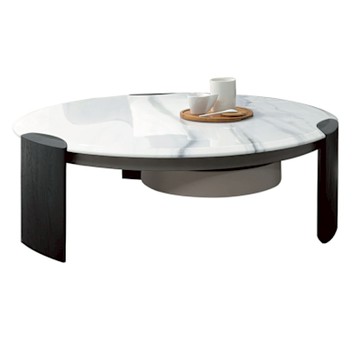 文創集 德奎爾3.3尺雲紋石面大茶几/圓几-100x100x32cm免組