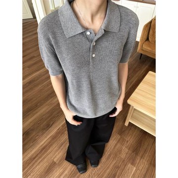 EME 新貴高奢夏季棉麻花紗polo短袖針織衫男女復古老錢松弛感上衣