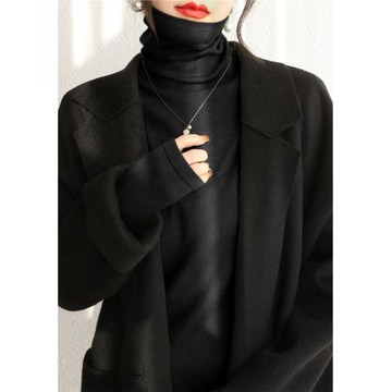 慵懶風堆堆高領內搭針織打底衫女裝秋冬新款黑色今年流行漂亮上衣