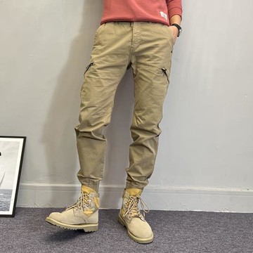 2025新款秋季工裝褲男潮牌松緊腰拉鏈多口袋束腳顯瘦休閑褲子潮流