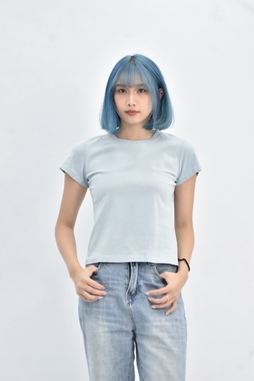 【加購優惠】(XS（含）以下) roshop 棉質圓領藍色短袖上衣