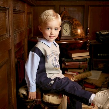 學院比得男造型剪裁深藍長褲