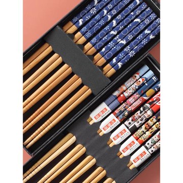 日式筷子尖頭家用竹木筷子防滑防霉環保創意竹筷5雙簡約筷子套裝