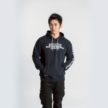 L.I.M.I.T.E - 男裝植毛印花有帽衛衣, 深藍