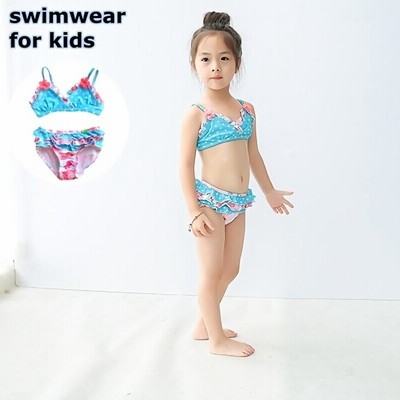 水着 ビキニ 上下セット キッズ 子供用 女の子 スイムウェア セパレート フリル フラワーモチーフ 花柄 ドット柄 お洒落 かわいい 夏 プール 海