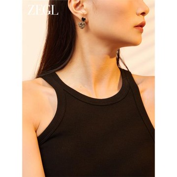 ZEGL法式黑色愛心耳環女新款爆款耳墜高級耳釘復古銀針春季耳飾