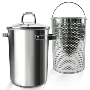 Kitchen9 電磁爐適用不鏽鋼義大利麵雙耳鍋 4.4L + 瀝水籃  1組  17cm  銀色