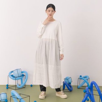 【MOSS CLUB】棉T上衣長版蕾絲內搭洋裝 黑 白(魅力商品)