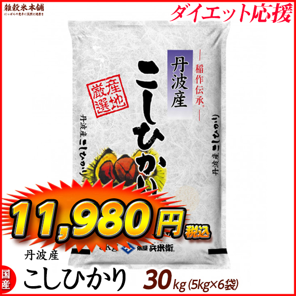 コシヒカリ 30kg(5kg×6袋) 丹波産 選べる 白米 無洗米 令和5年産 単一原料米