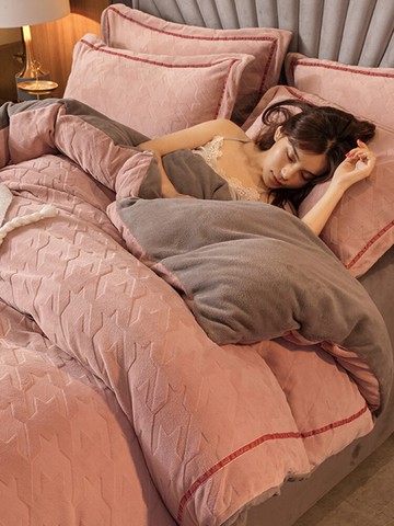 A類牛奶絨四件套冬季珊瑚絨法蘭絨被套床單雙面絨三件套床上用品4