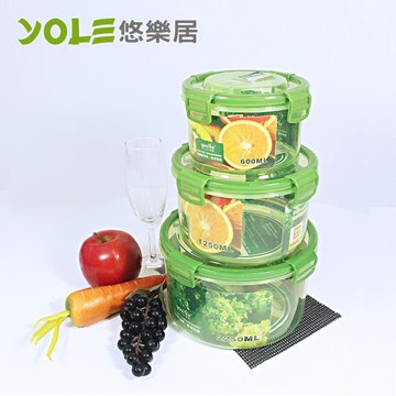 YOLE悠樂居 Blest氣閥四扣圓形保鮮盒禮盒包