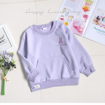 立體兔前口袋甜美紫舒適厚磅棉長袖上衣 秋冬童裝 女童上衣 女童長袖 女童棉T 長袖上衣 秋冬上衣