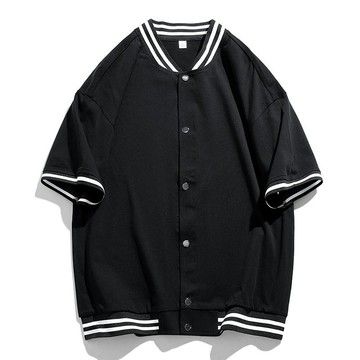 現.貨 夏季男士開衫短袖棒球服美式新款ins潮流時尚單排扣休閒純棉T恤衫