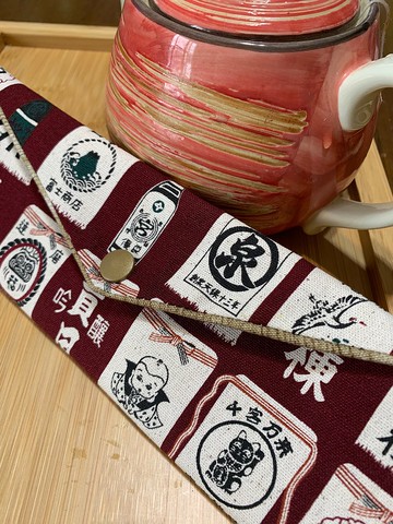 文青風環保純棉筷袋 ~ 美味居酒屋 豆沙紅 富士通 日本 潮物 收納