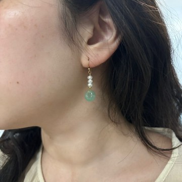 平安扣翡翠耳環 天然緬甸A貨 3mm淡水珍珠 14KGF 溫潤日常款
