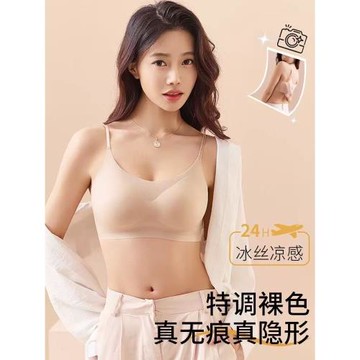 夏薄款隱形抹胸粉底液內衣女無痕冰絲吊帶細肩帶美背一體式文胸罩