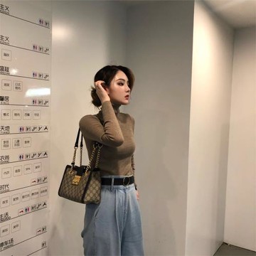 B0S家秋冬薄款100%美麗諾羊毛高領薄款打底衫女保暖純色修身上衣