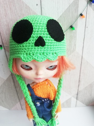 Blythe 帽子鉤針編織綠色骷髏