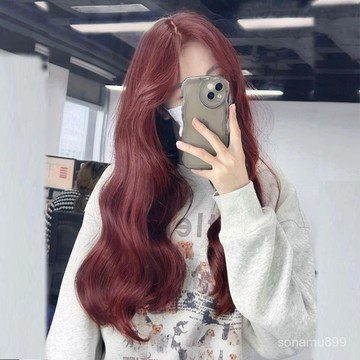 髮飾館🥇樹莓紅假髮女長髮中分劉海女團髮色網紅長捲髮仿全真人髮絲全頭套自然 逼真 造型裝扮 修飾臉型 新款 增加髮量